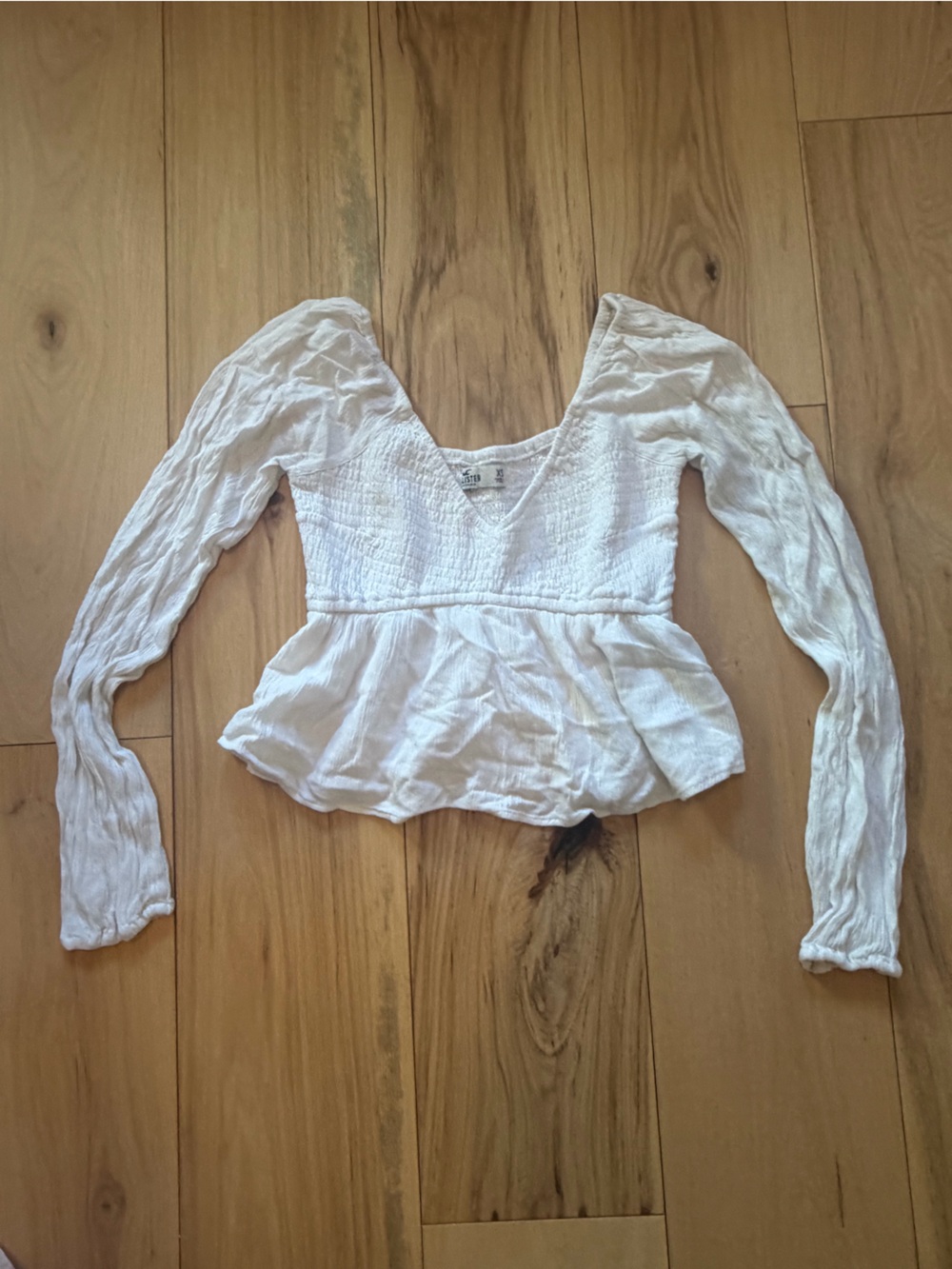 Hollister White Smocked Long Sleeve Crop Top XS
